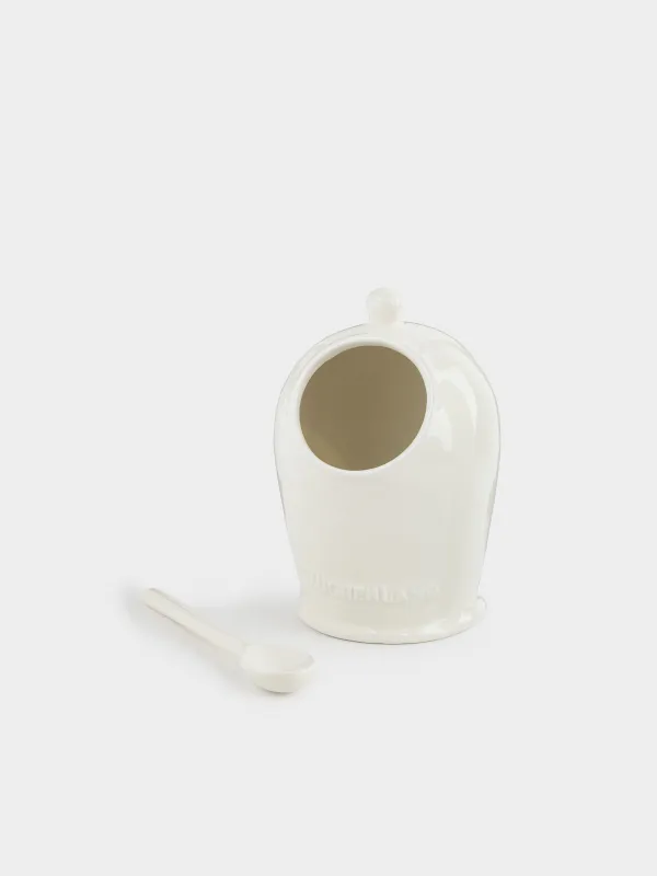 Salt container, 15 cm, with spoon, ceramic, milky beige, speckled, Ceramo speckled, image-2