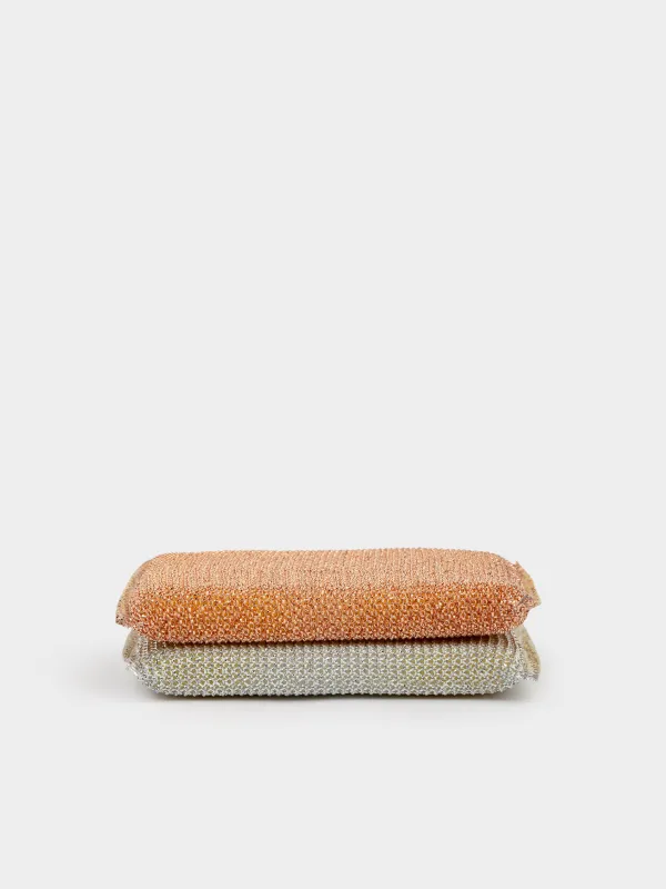 Sponge for washing dishes, 12x8 cm, 2 pcs, dacron / foam rubber, gold/silver, Clean, image-1