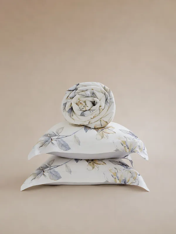 Bed linen set euro, Tencel 300 TC, milky gray, Magnolia flowers, Tencel, image-4