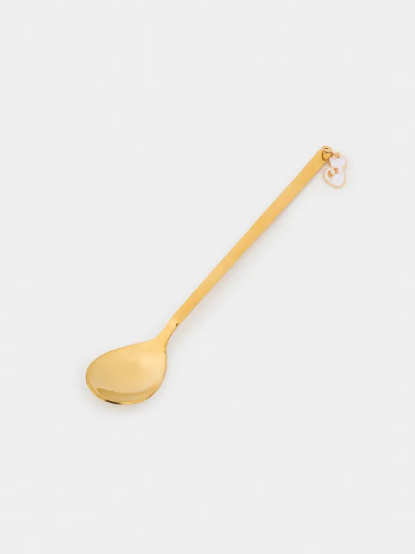 Dessert spoon, 14 cm, 2 pcs, steel, golden, Cats, Cat, image-3