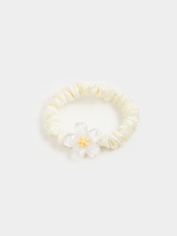Elastic band for hair, 8 cm, satin/plastic, Milk, Flower, Silk, image-1