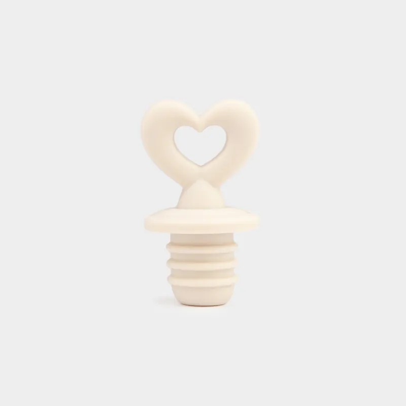 Wine bottle stopper, 5 cm, silicone, Beige, Heart, Soft kitchen