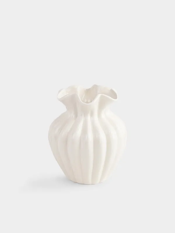 Flower vase, 24 cm, ceramic, milky, Bends, Landform, image-0
