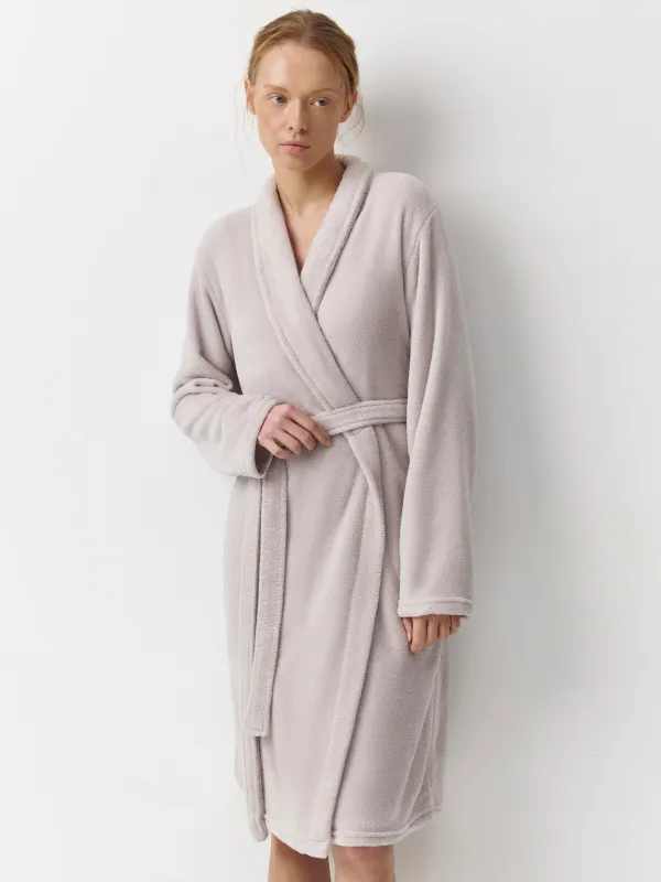Women's robe, homewear, size L-XL, with long sleeves, polyester, Grey, Drew, image-2