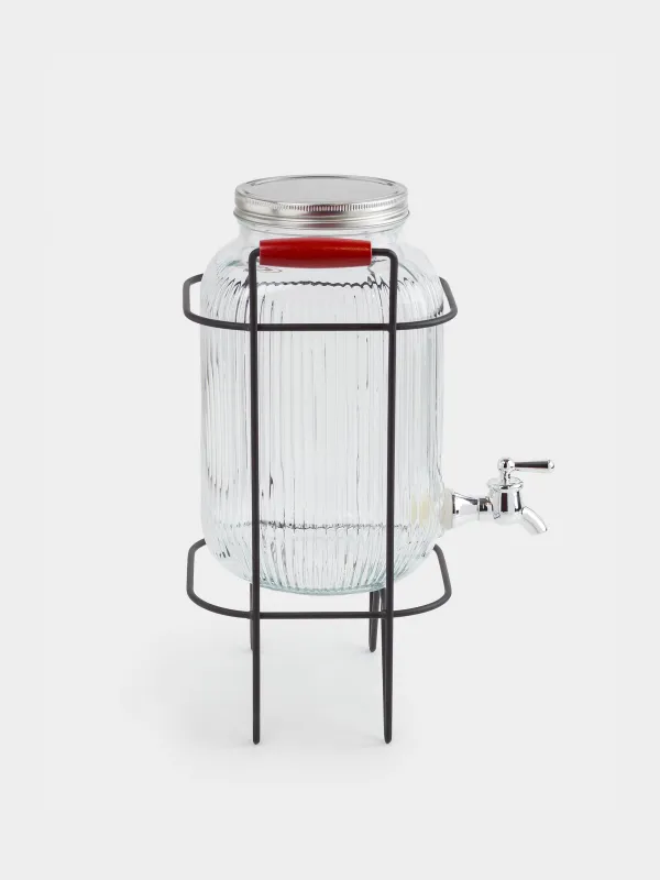Beverage dispenser, 4 L, on stand, glass R / metal, black, Ribby, image-1