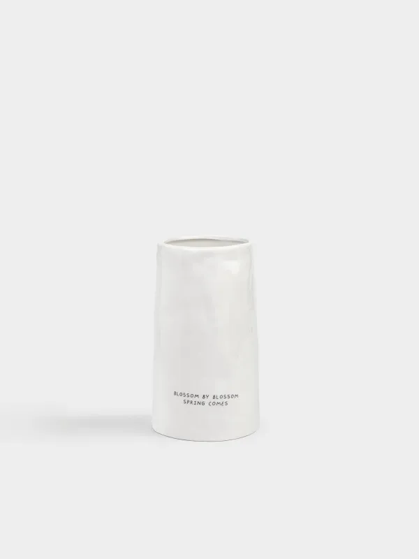Flower vase, 20 cm, ceramic, milky, Blossom, Crumple font, image-0