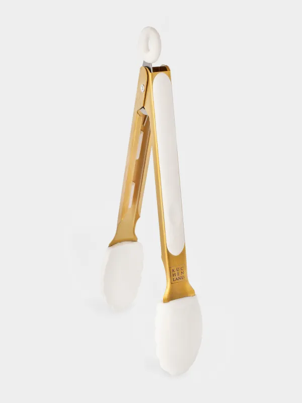 Kitchen tongs, 27 cm, steel / silicone, golden milky, Bello gold, image-0