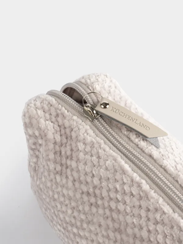 Cosmetic bag, 20x10 cm, chenille / lurex, beige, Chenill, image-2