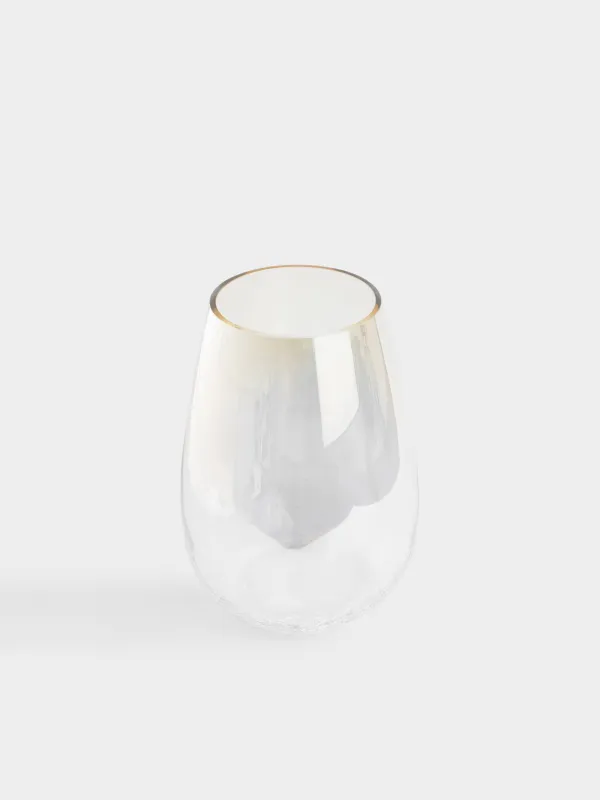 Flower vase, 26 cm, glass, beige gradient, Craquelure, Ice, image-1