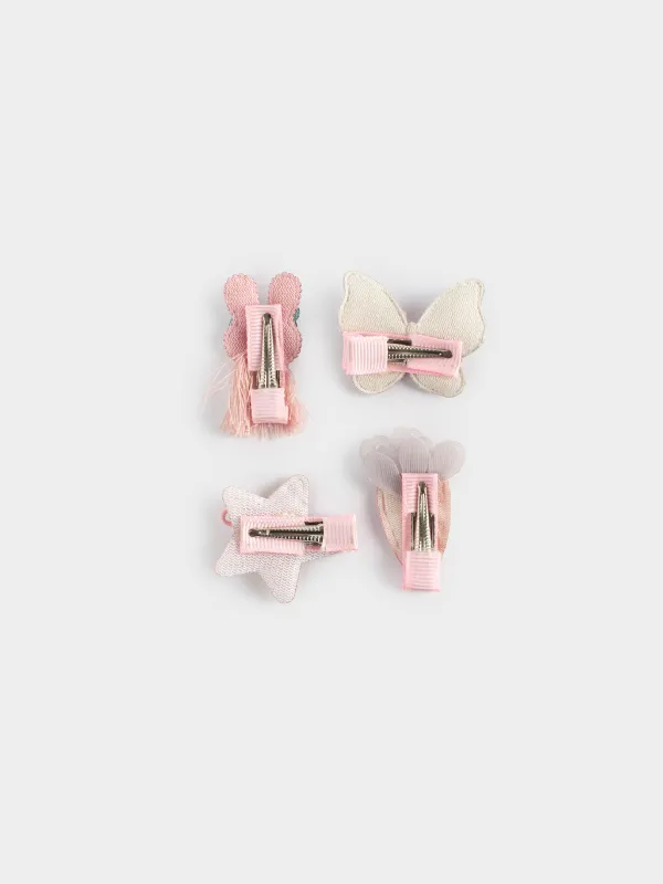 Hair clip set, 3 cm, 4 pcs, Children's, Polyester / Plastic, Pink, Butterfly, Gracile, image-1