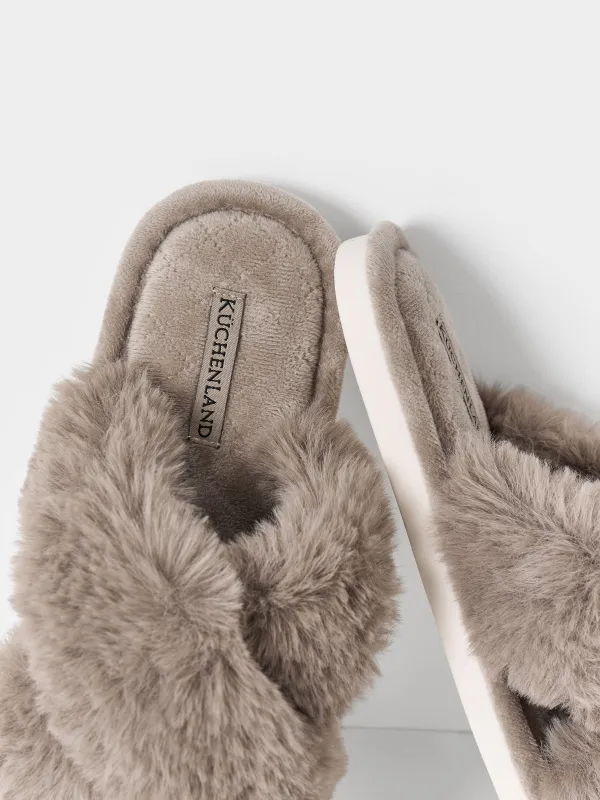 Women's slippers, homewear, size 36-37, polyester, brown, Tape, image-4