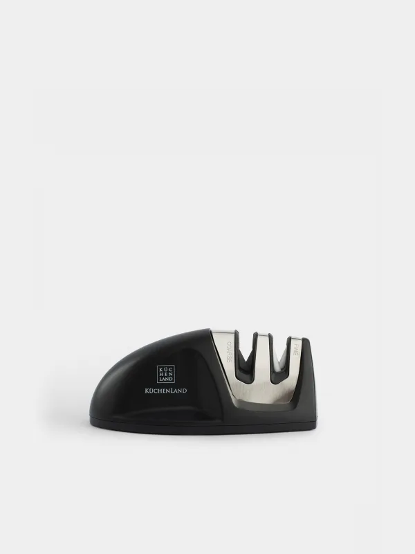 Knife Sharpener, 10 cm, 2-Stage sharpening, black, oval-shaped, Accessories, image-0