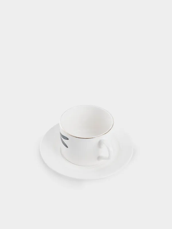 Tea pair, 1 person, 2 items, 220 ml, porcelain N, golden edging, Colored dragonfly, Symphony, image-1