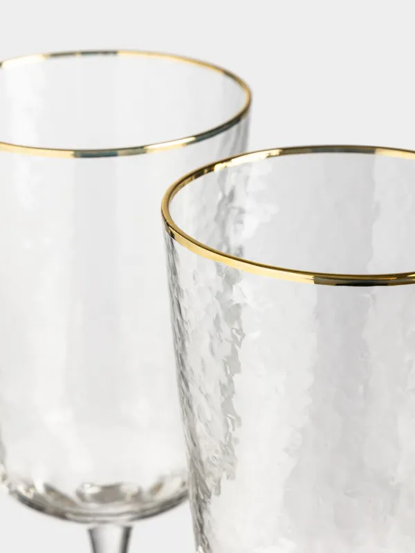 Drinking glass, 350 ml, 2 pcs, glass, with golden edging, Ripply gold, image-1