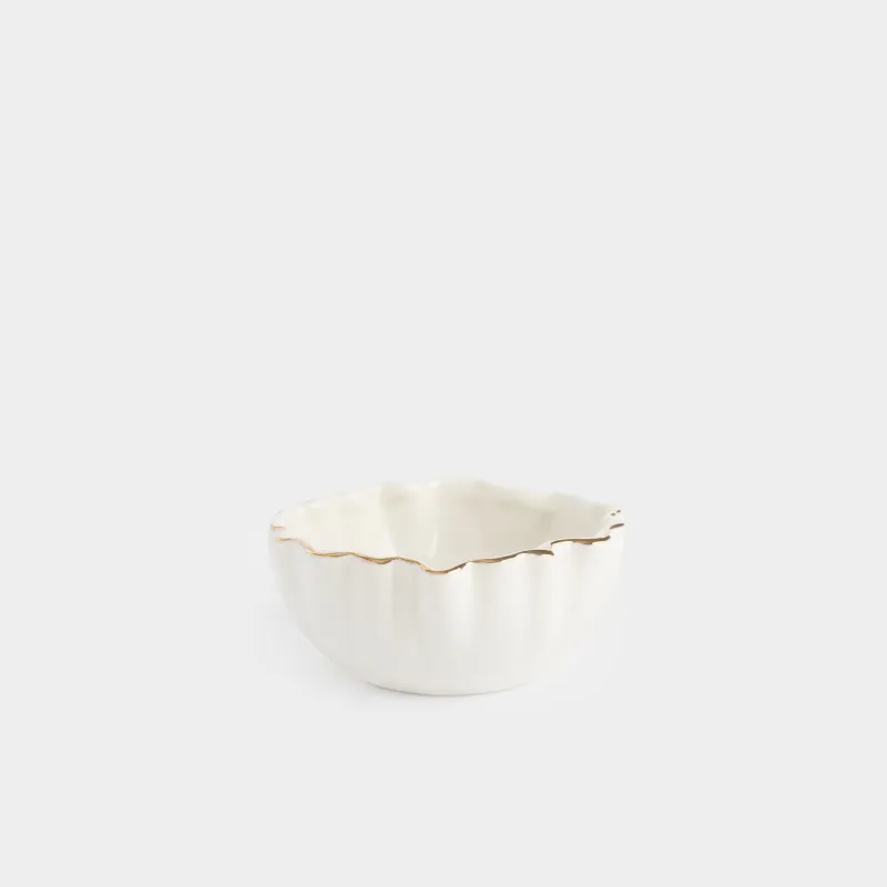 Salad bowl, 15x6 cm, 450 ml, porcelain P, with golden edging, Crumpled effect, Crumple gold