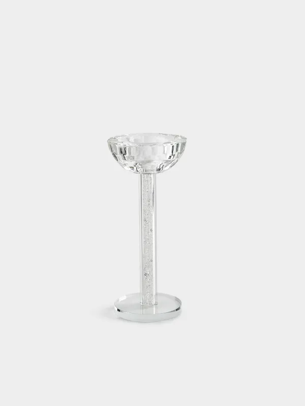 Candle holder, 18 cm, on a leg, glass / rhinestones, Crystal, Crystal, image-0