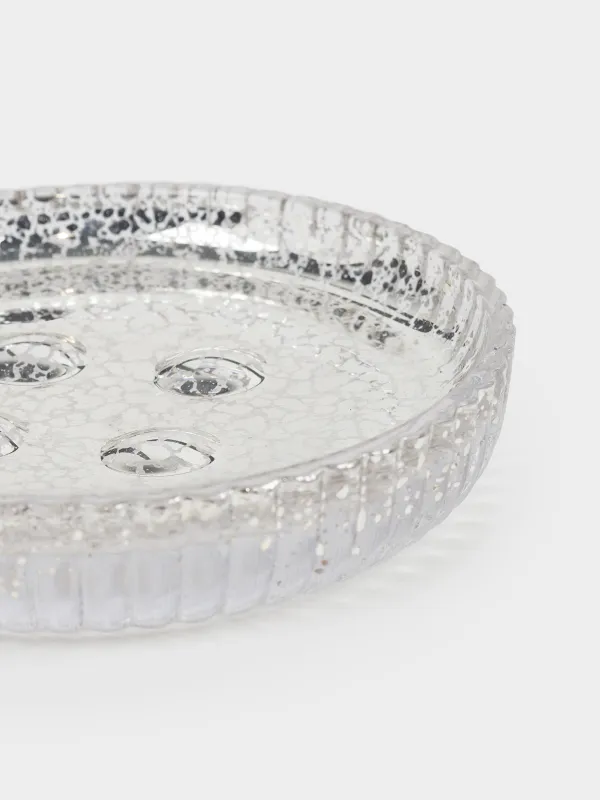 Soap dish, 11 cm, glass, round, golden, Patina rib, image-3