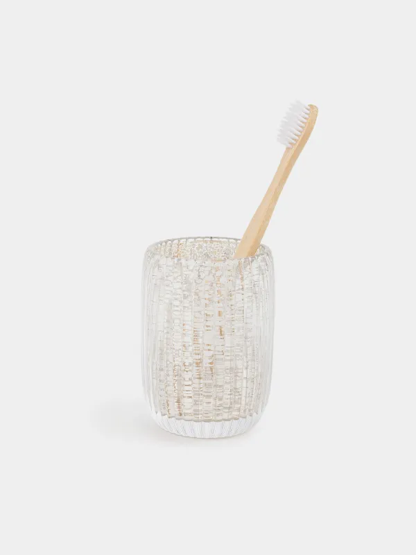 Bathroom tumbler, 10 cm, glass, gold, Patina rib, image-2