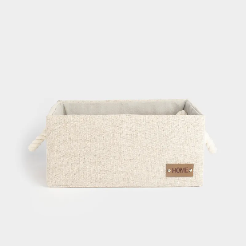 Storage basket, 33x23x15 cm, with handles, polyester, rectangular, Beige, Everyday