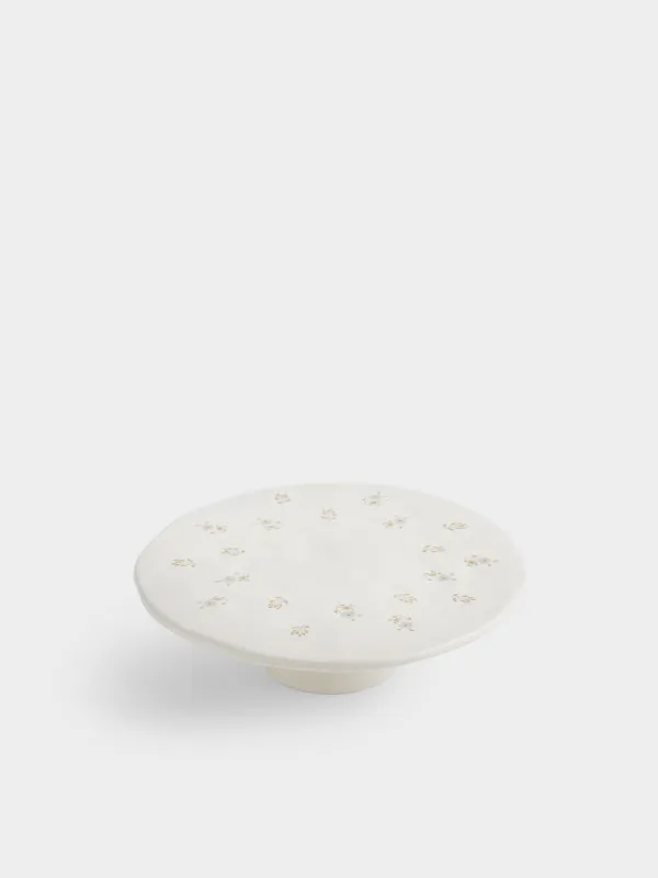 Dish on a leg, 23x7 cm, ceramic, milk, Vintage flowers, La flore, image-1