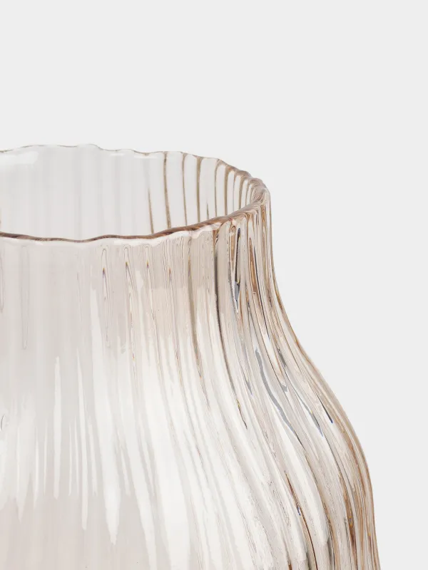 Flower vase, 24 cm, glass, beige, Stripes, image-2