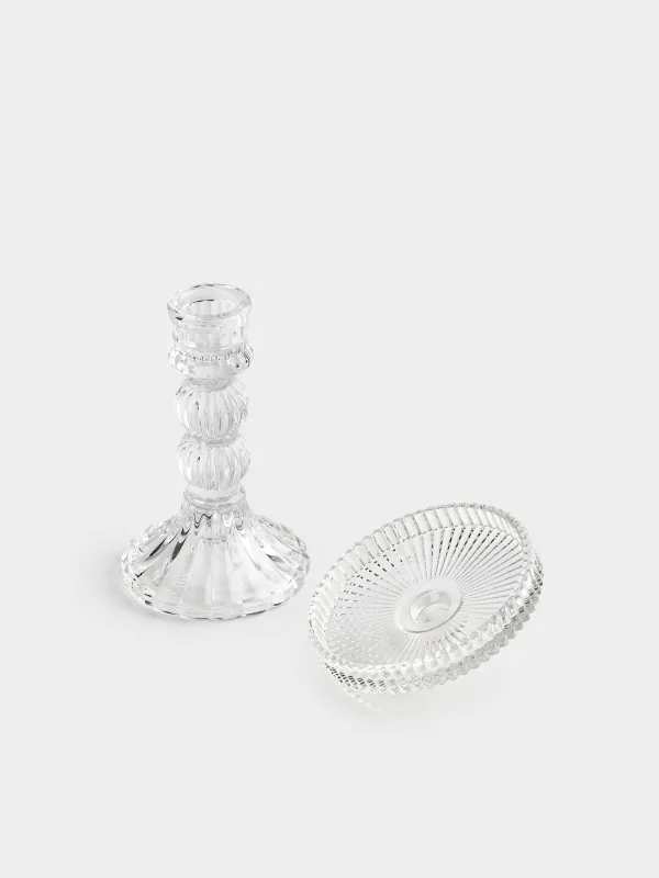 Candle holder, 14 cm, for cylindrical / thin candles, on a leg, collapsible, glass, Ribby, image-4