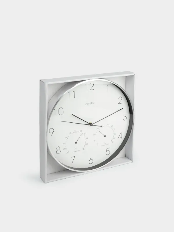 Wall clock, 31 cm, with thermometer and hygrometer, plastic / glass, round, white, Dial, image-5