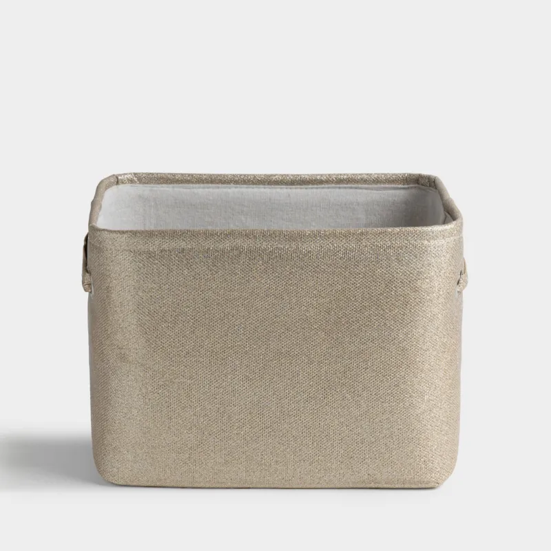 Storage basket, 34x24x24 cm, with handles, Polyester, Rectangular, Golden, Ideally