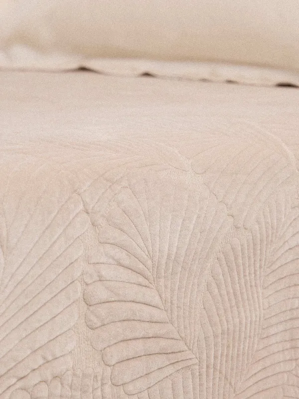 Bedspread, 220x240 cm, quilted, polyester, beige / gray, Palm leaf, Stitch velvet, image-2