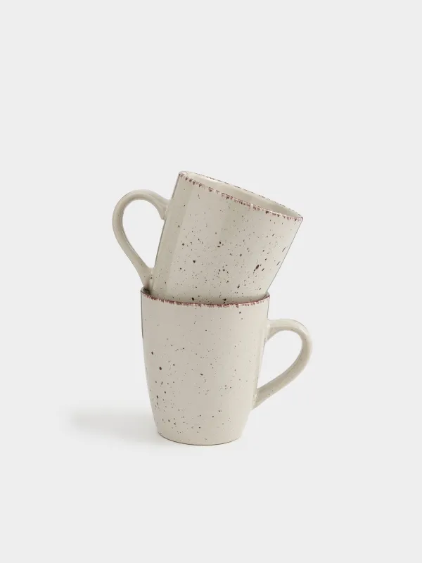 Mug, 400 ml, 2 pcs, ceramic, beige, speckled, Speckled, image-0
