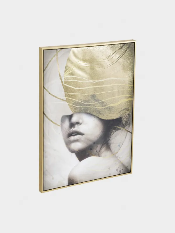 Framed painting, 78x103 cm, canvas, golden brown, Girl, Abstract, image-1