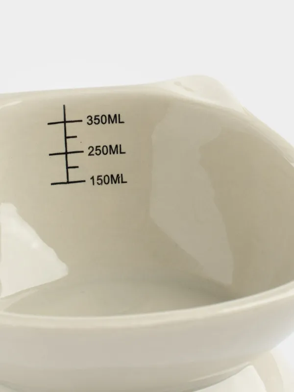 Pet bowl, 13x9 cm, 350 ml, with measuring scale, on a leg, ceramic, grey, Cat, Whiskers, image-1