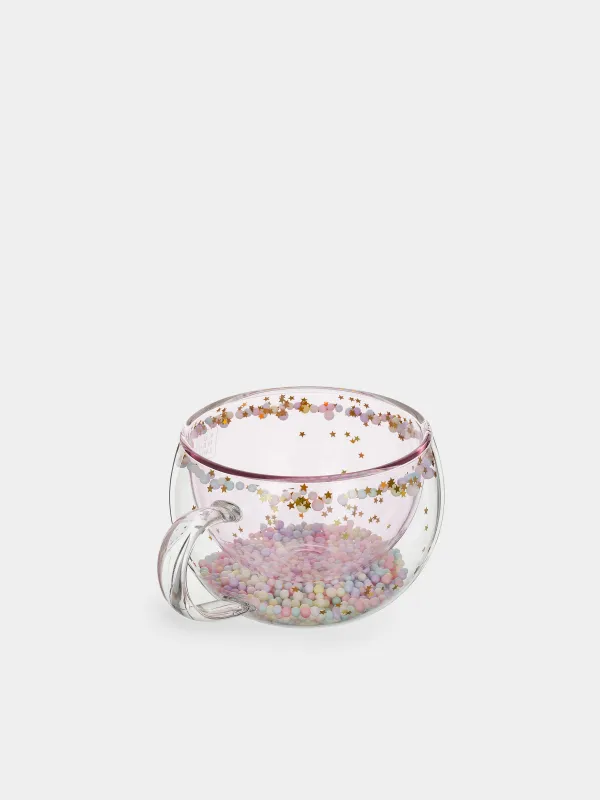 Mug, 270 ml, with balls, glass B, pink, Stars, Air sparkly, image-1