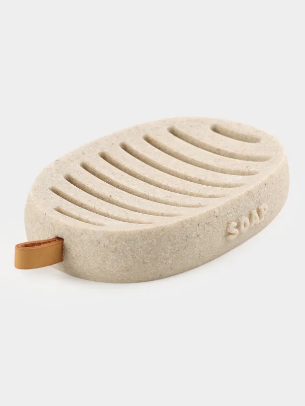 Soap dish, 13x9 cm, polyresin, oval, beige, speckled, Dune, image-1