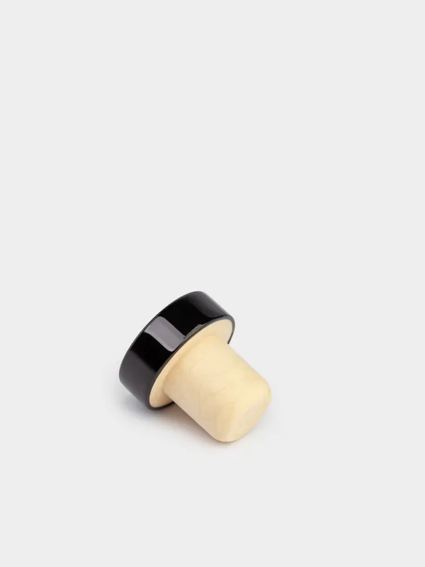 Wine bottle stopper, 3 cm, cork/metal, Black, Button, image-2