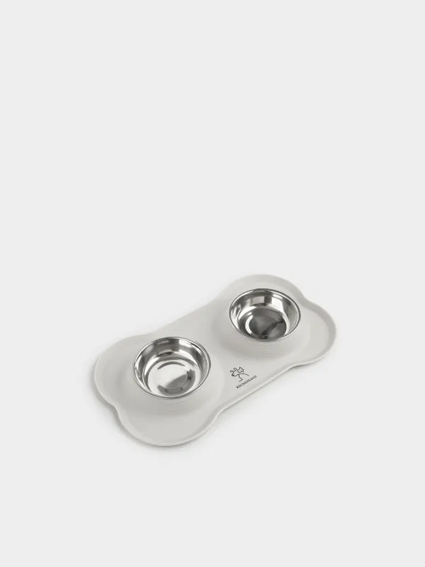 Pet bowl, 35x21 cm, 170 ml, double, on stand, steel / silicone, gray, Favorite pet, image-1