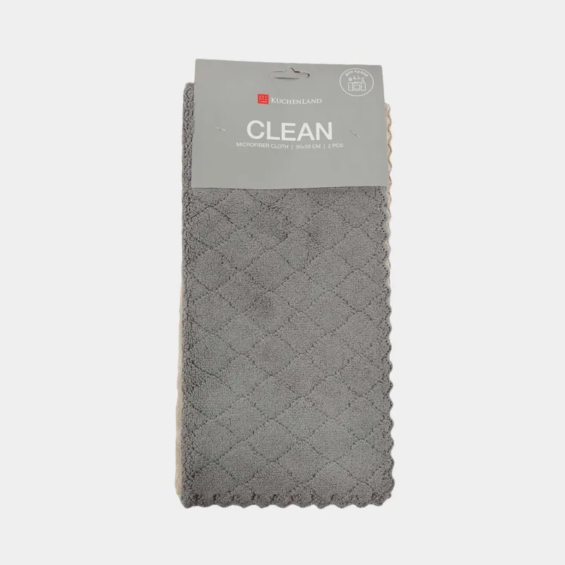 Kitchen cloth, 30x30 cm, 2 pcs, microfiber, beige/gray, Pile with patterns, Clean