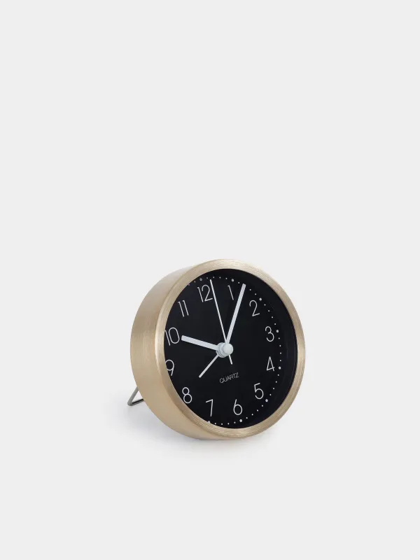 Alarm clock, 9 cm, metal / glass, round, black and white, Dial, image-1