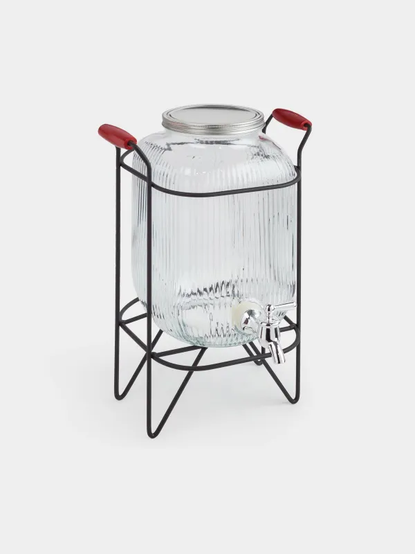 Beverage dispenser, 4 L, on stand, glass R / metal, black, Ribby, image-0