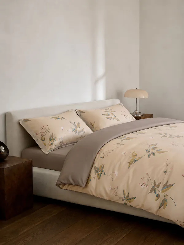 Bed linen set euro, Tencel 300 TC, beige, Leaves, Tencel, image-0
