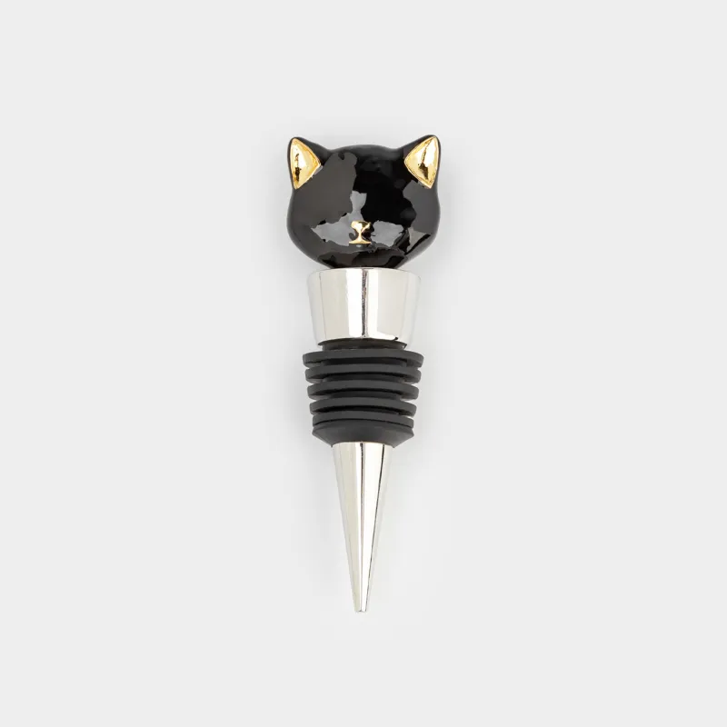 Wine bottle stopper, 9 cm, metal / glass, black, Cat, Cat