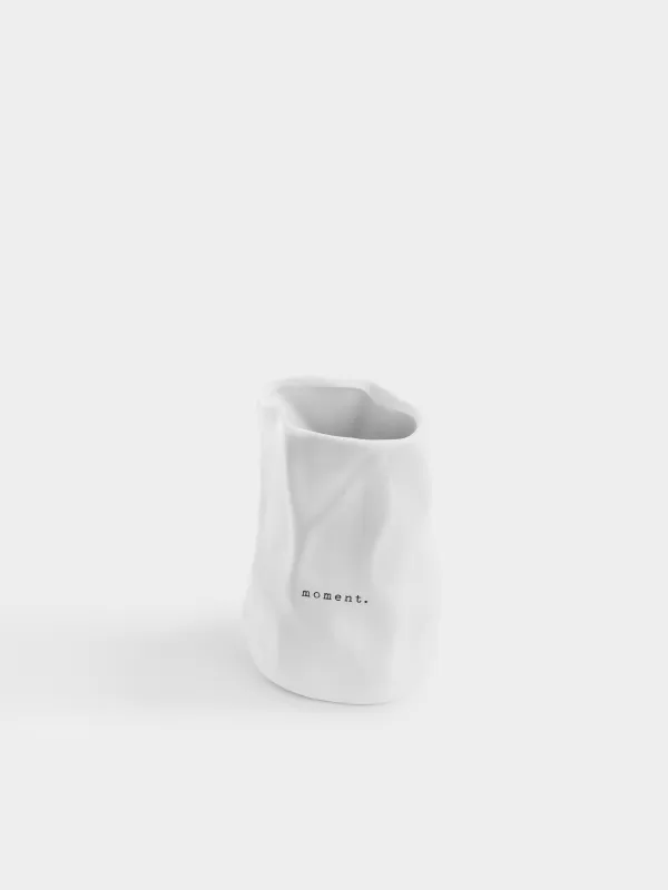 Flower vase, 20 cm, ceramic, white, Moment, Crumple font, image-1