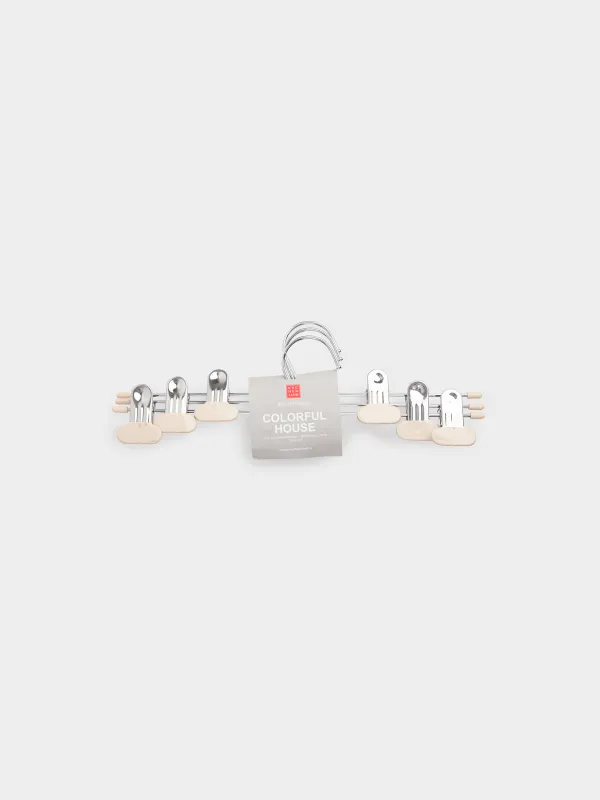 Hanger for trousers/skirts, 33 cm, 3 pcs, with clips, coated metal, beige, Colorful house, image-3