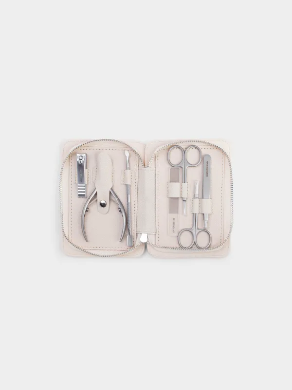 Manicure set, 7 items, in a case, steel / glass/PU leather, beige, Manicure, image-0
