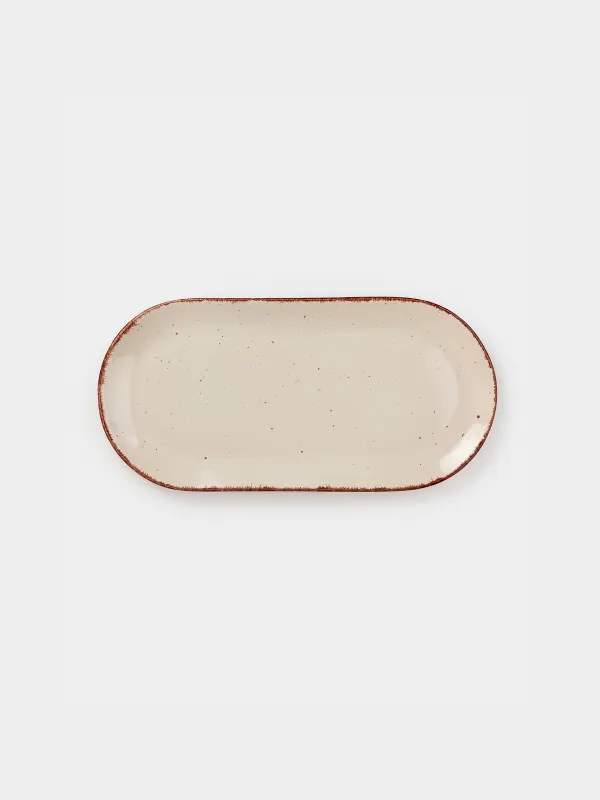 Dish, 37x18 cm, ceramic, oval, beige, Speckled, Speckled, image-1
