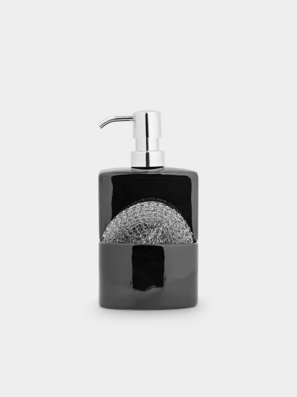 Detergent dispenser, 450 ml, organizer, with Sponge, Ceramic, black, Keeping, image-0