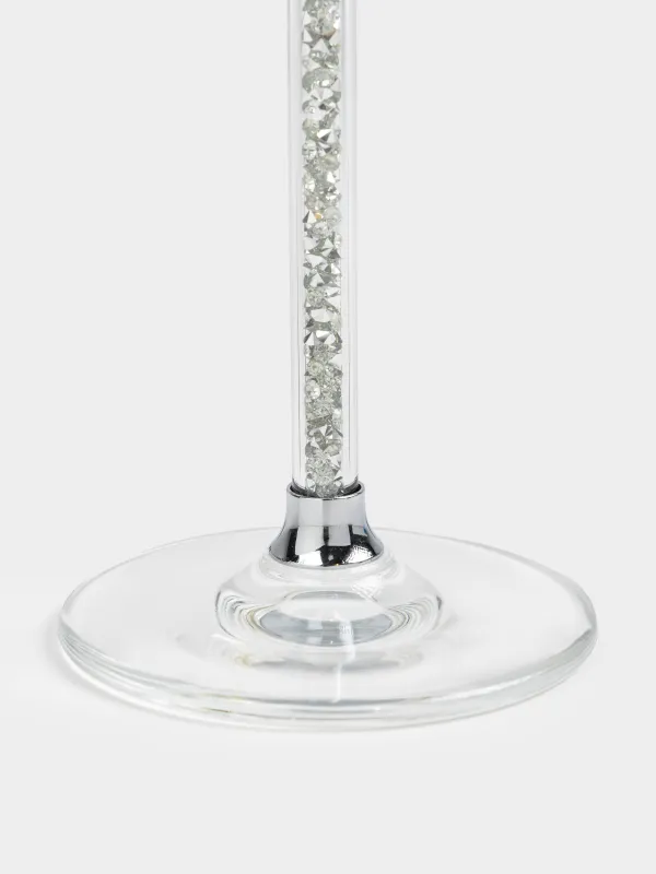 Candlestick, 21 cm, for a thin candle, on a leg, glass / rhinestones, Diamond, image-1