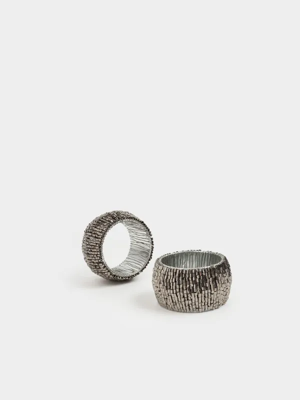 Napkin ring 5 cm, 2 pcs, beads, round, dark gray, Shiny beads, image-1