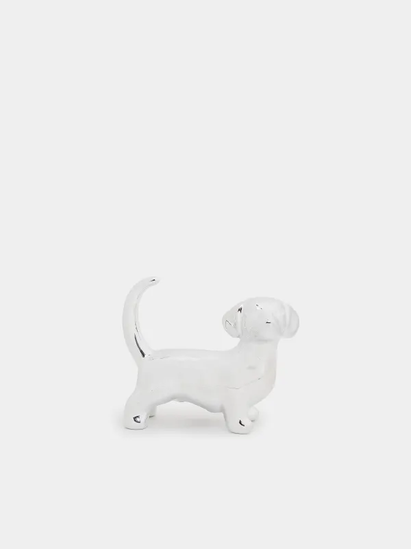 Jewelry holder, 8 cm, porcelain p, silver, dog, dog, image-0