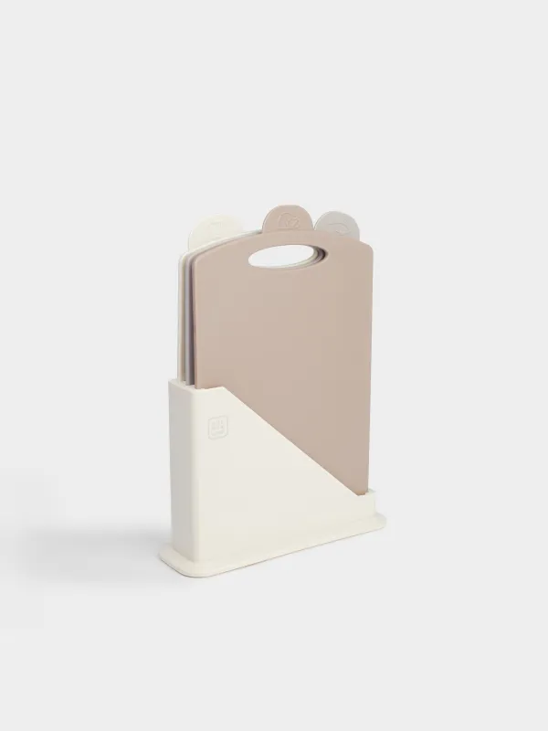 Cutting board, 31x20 cm, 3 pcs, in a stand, plastic, beige / brown, Soft kitchen, image-0